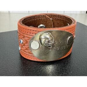 Broncos 925 Sterling Silver Leather Cuff Bracelet Jeweled Stamped Boho Football